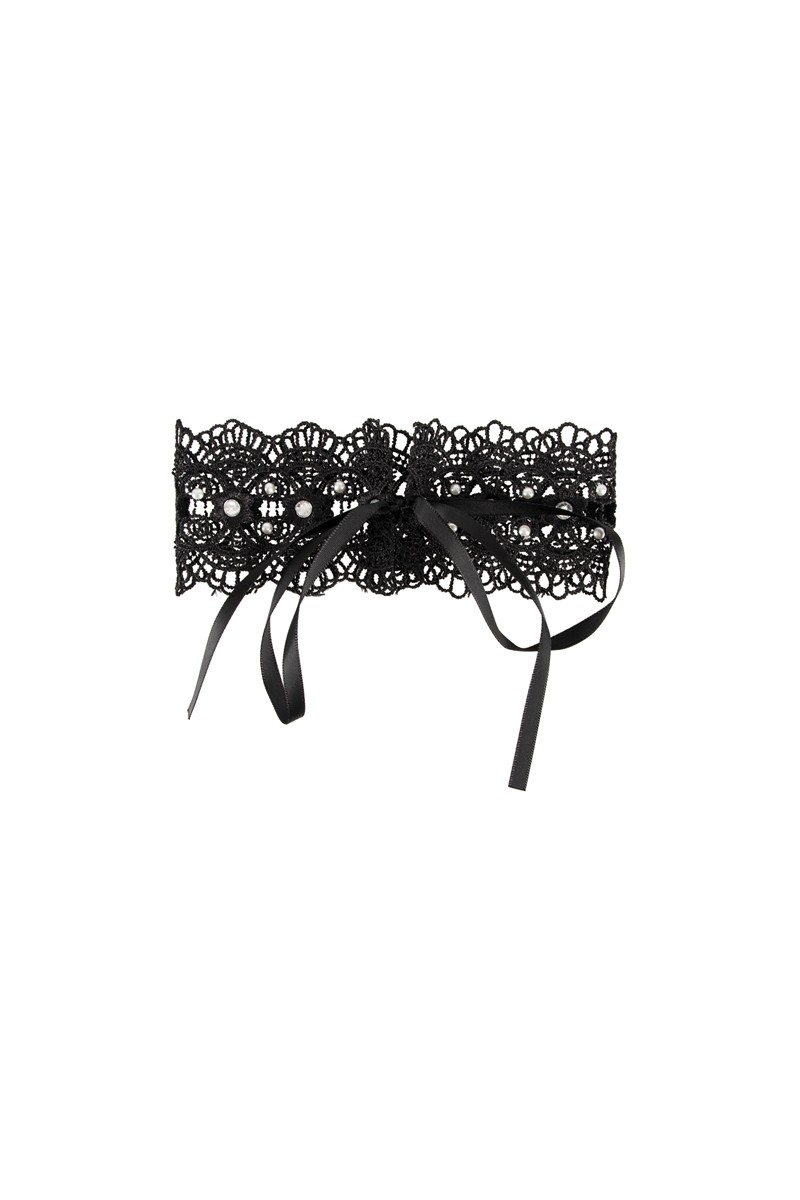 Stickerei-Halsband mit Strass in Schwarz