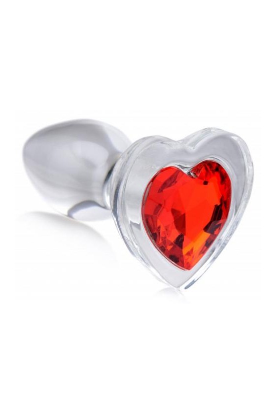 Red Heart Glas-Analplug mit Schmuckstein - Groß